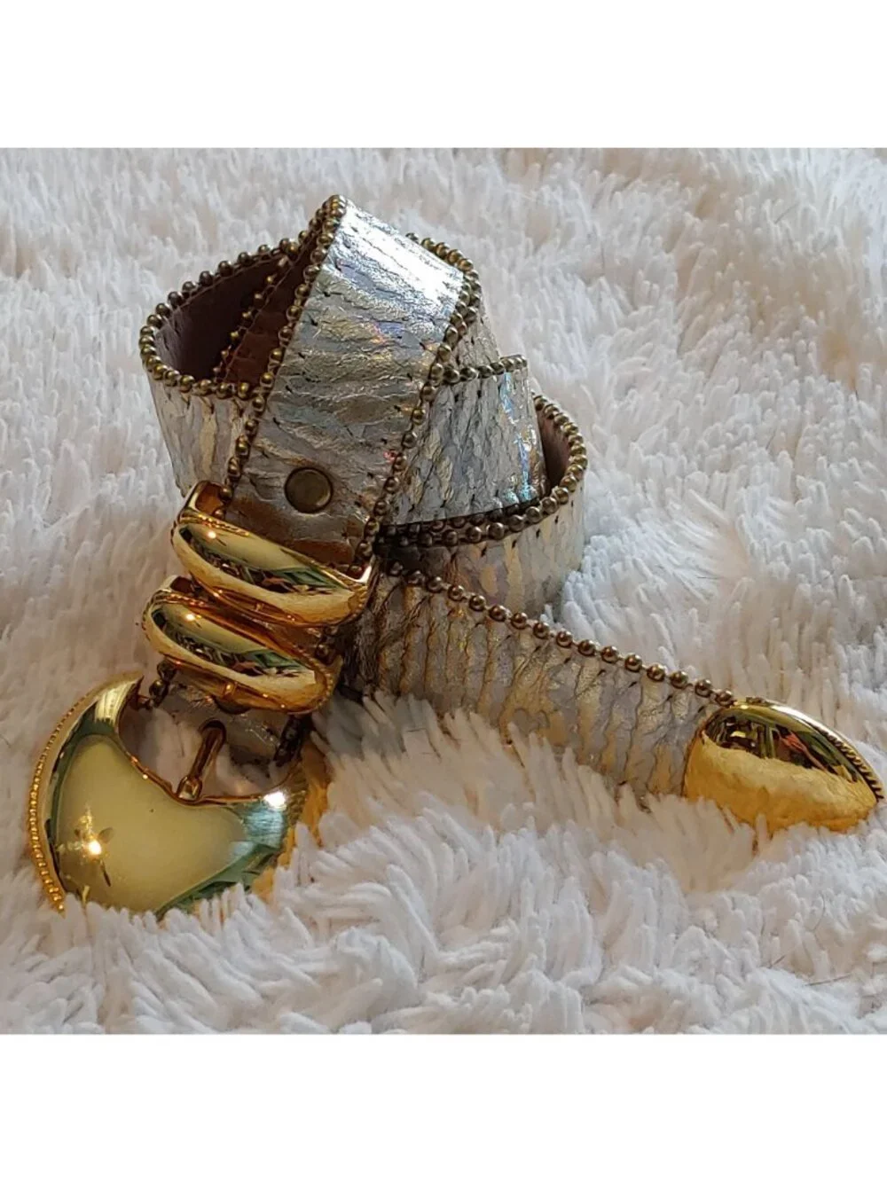 B.B. Simon Belt 36 Iridescent Silver Gold Beaded Y2K Runway Maximalist Designer